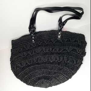 NWT Black Beaded Macrame Bag w/ Lining
